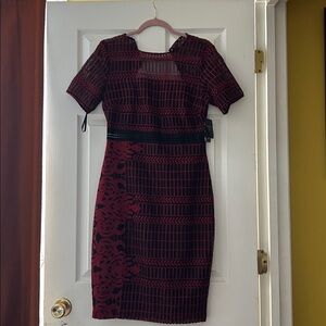 Guess Black and Red Patterned Midi Dress